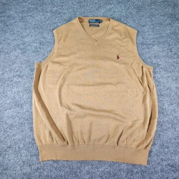 Polo Ralph Lauren Sweater Vest Mens XLT Tan Pima Cotton V-Neck Pony Logo - Picture 2 of 8